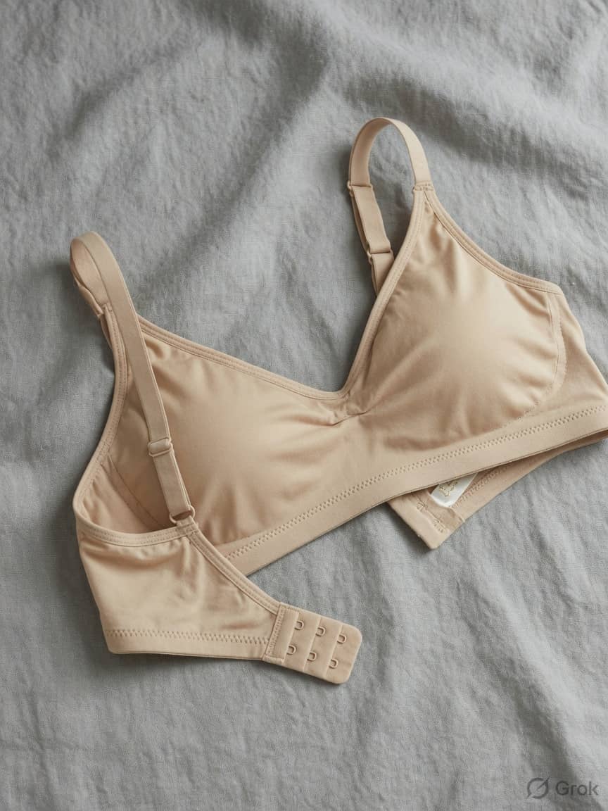 BareEase seamless bra in Sand, front view. Lightweight stretch. Medium support. Sizes 30B–44DD. Curve-smoothing stretch that disappears under the closest fit.