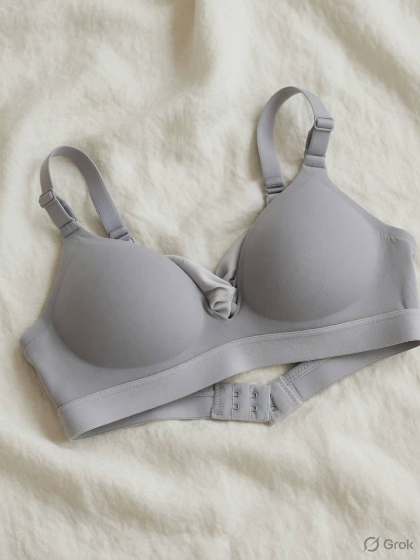 EdgeNone seamless bra in Stone, front view. Bonded microfiber. Medium support. Sizes 30B–44DD. No line. No argument.