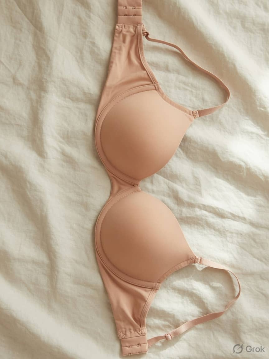 FeatherSoft everyday bra in Nude, front view. Ultra-soft microfiber. Medium support. Sizes 28A–44DD. The everyday bra that feels like a second skin.