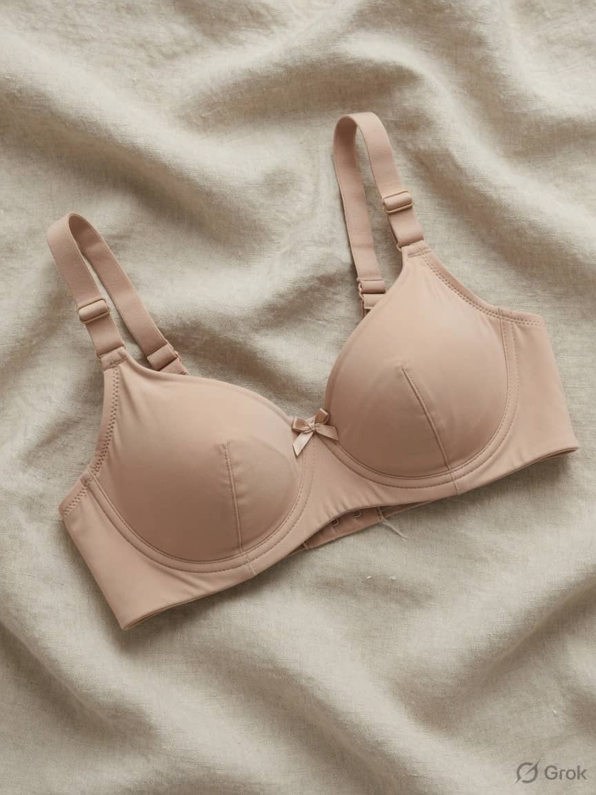 FullFrame full-figure bra in Nude, front view. Full-coverage microfiber. High support. Sizes 34C–50H. Cut for the body. Not taken in.