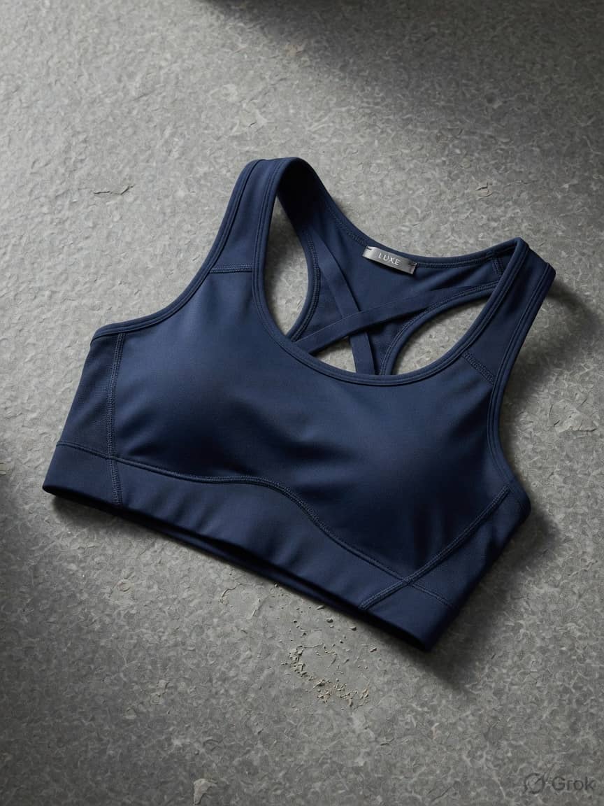 HoldFast sports bra in Navy, front view. Navy compression. High support. Sizes 30B–44DD. Navy. For the mile that asks more.