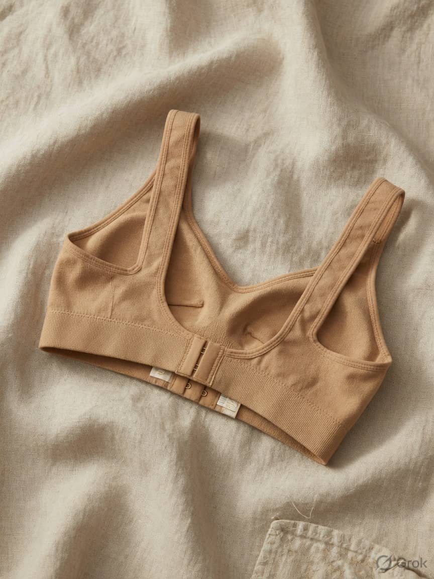 KnitLine everyday bra in Camel, front view. Camel modal. Light support. Sizes 30A–44DD. Camel knit. The colour of skin in late light.