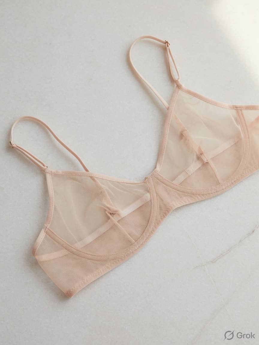 NudeSense everyday bra in Nude, front view. Micro-mesh knit. Medium support. Sizes 30B–44DD. Invisible under tees, flattering under every neckline.
