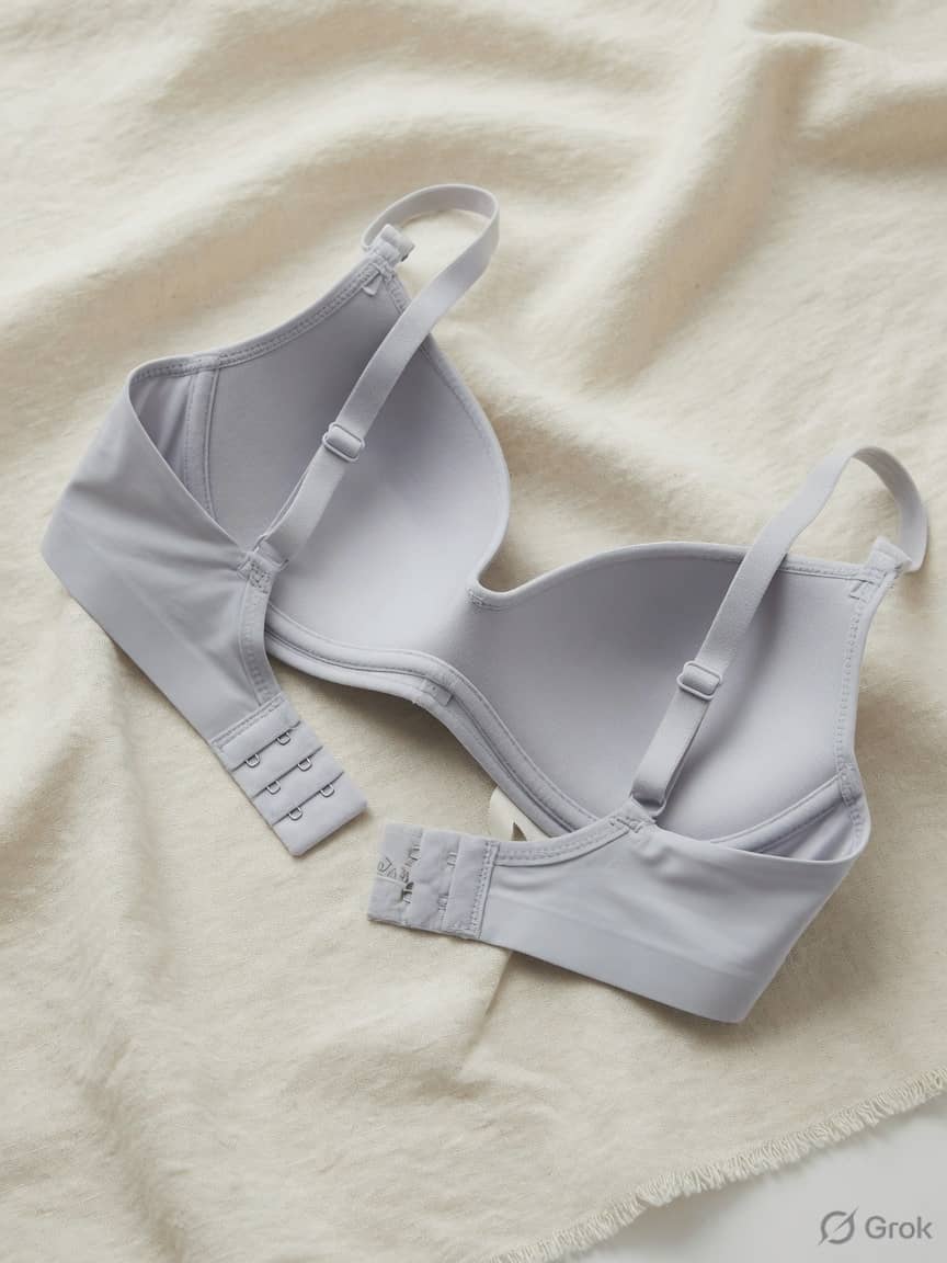 PaleShift everyday bra in Dove, front view. Cool microfiber. Medium support. Sizes 28A–42D. Grey that holds its place under a white shirt.