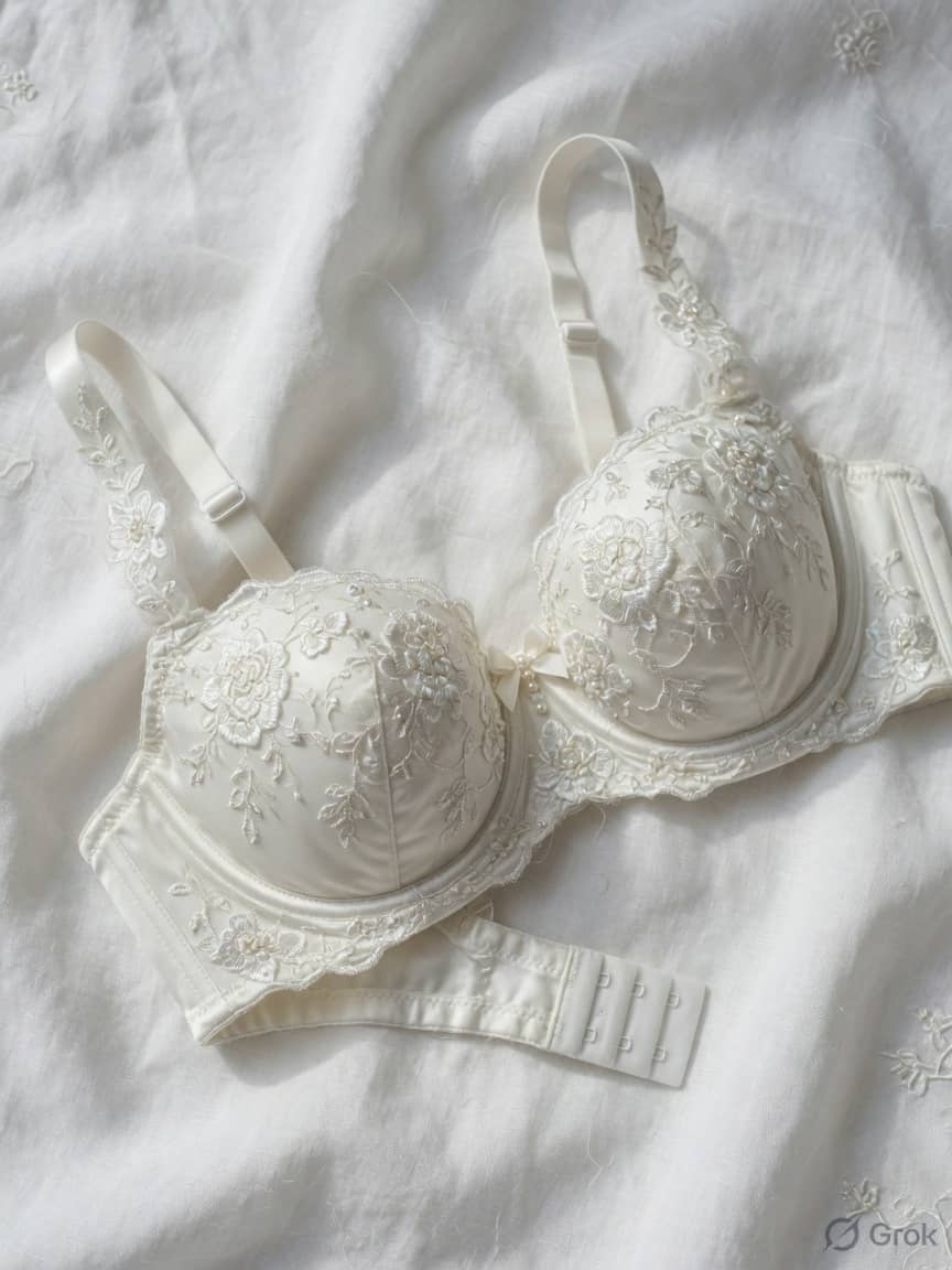 PearlGown bridal bra in Pearl, front view. Pearl embroidery. Medium support. Sizes 32A–40DD. For the dress. For the morning after, too.