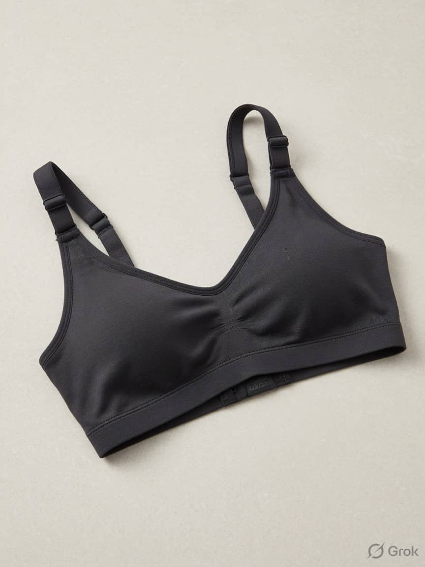 QuietKnit everyday bra in Graphite, front view. Matte modal. Medium support. Sizes 30A–44DD. A dark knit that stays out of the way.