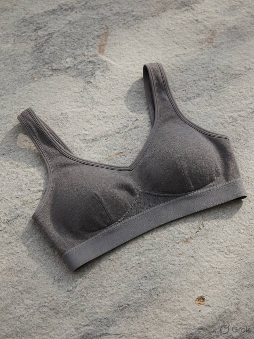 SmokeKnit everyday bra in Smoke, front view. Smoke modal. Medium support. Sizes 28A–44DD. The grey that does not photograph as grey.