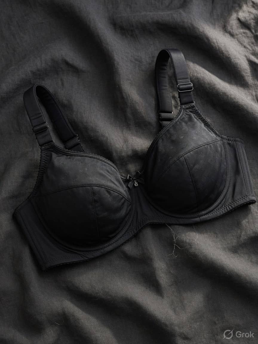 WideRest full-figure bra in Midnight, front view. Stabilised knit. High support. Sizes 36C–50H. The strap that does not dig. The cup that holds.
